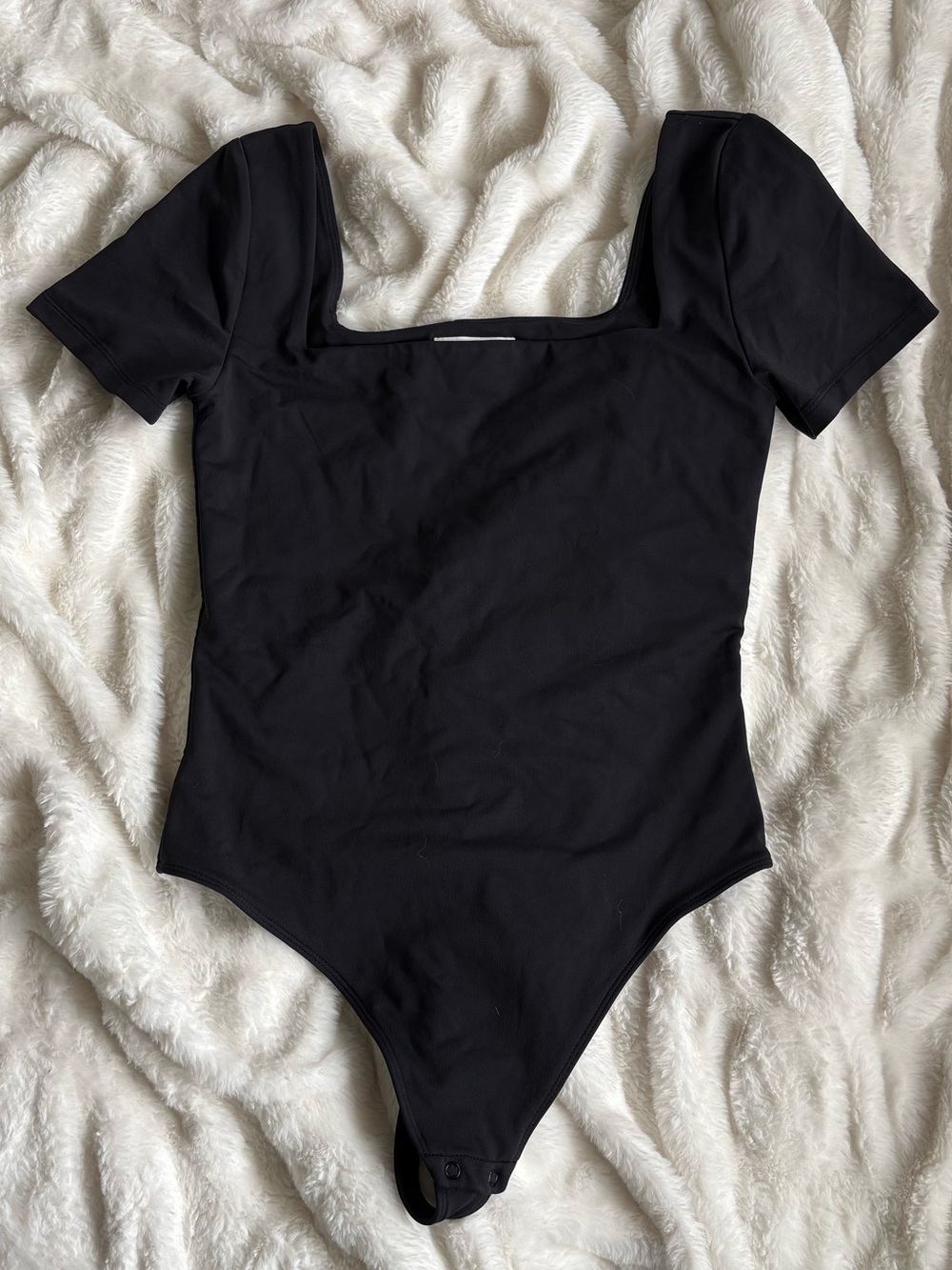 Babaton Black Square Neck Short Sleeve Bodysuit